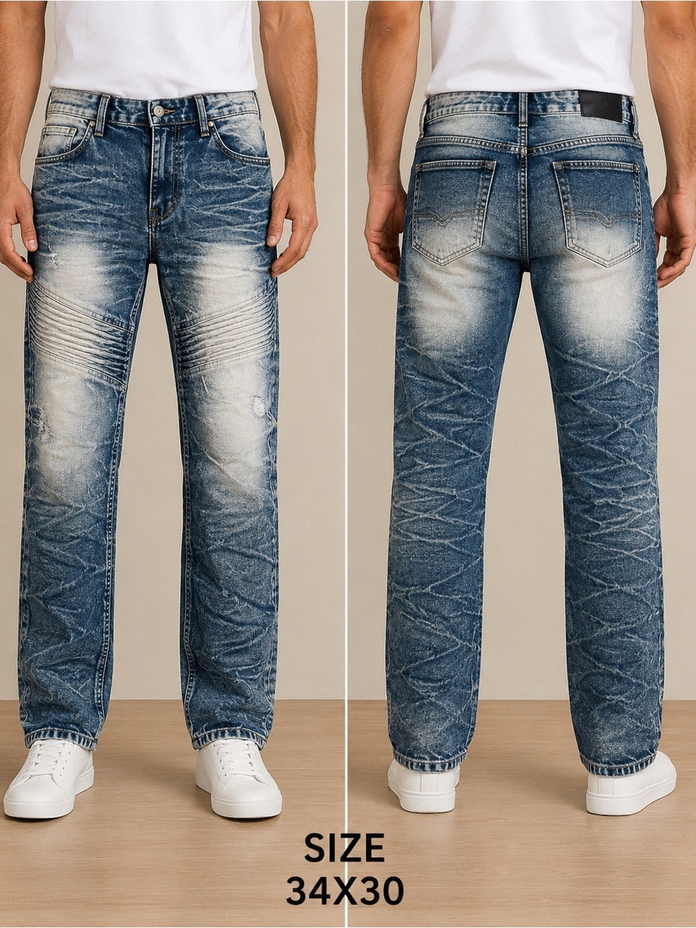 South Pole Men's Faded Blue Slim Straight Jeans 34x30